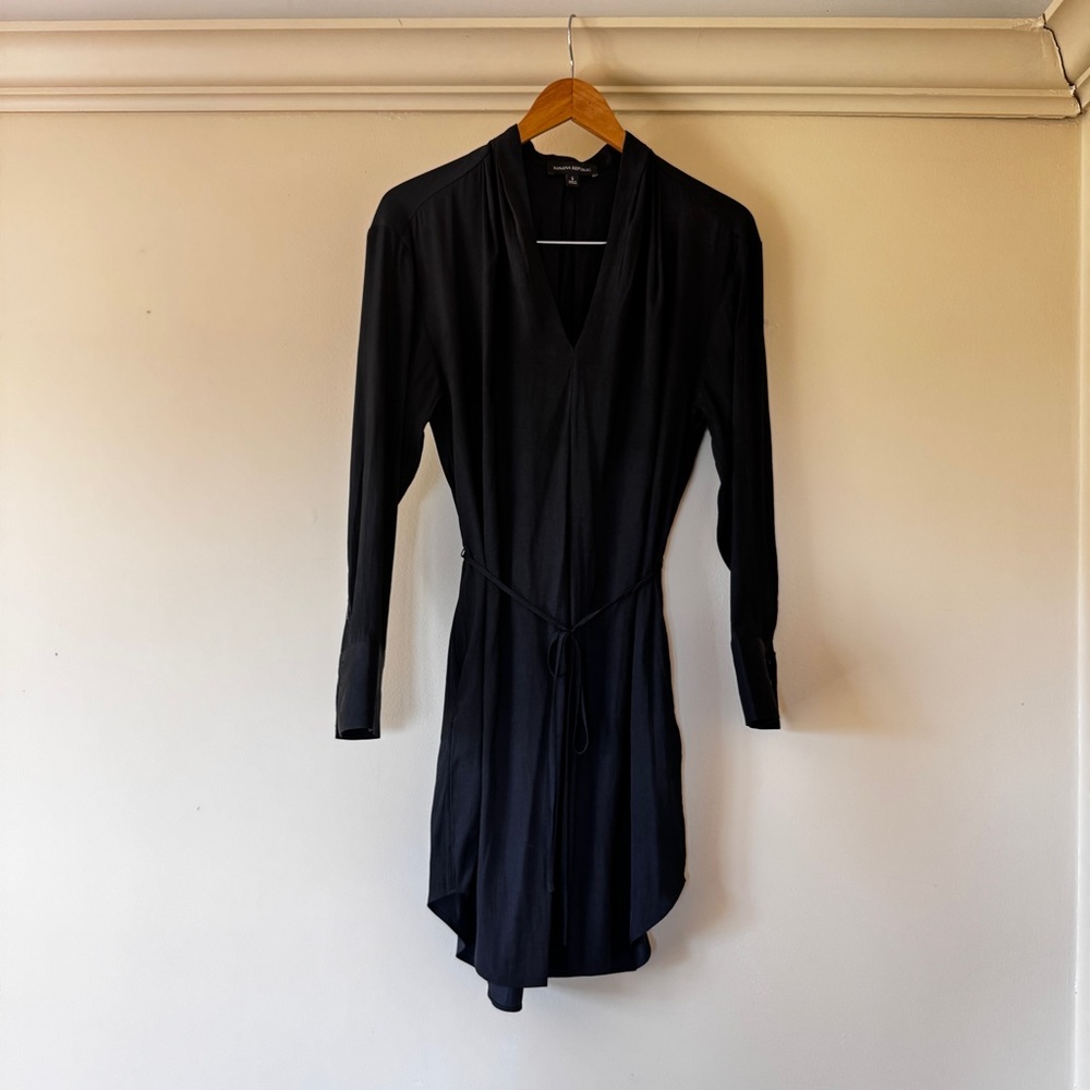 Banana Republic Black Long Sleeve Tie Waist Shirt Dress